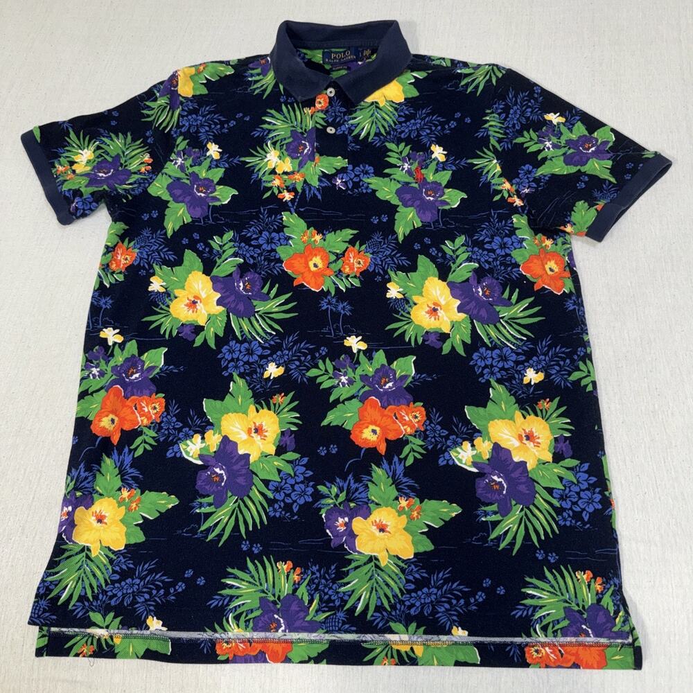 Ralph Lauren Polo Classic Shirt Floral Polo Golf All Over Print AOP Blue Men's L